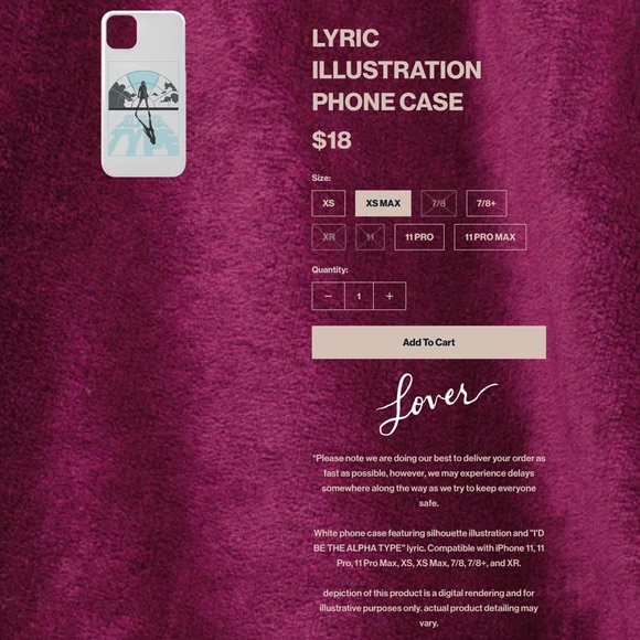 Authentic Taylor Swift Lyric Illustration iphone xs max case. NWT - Picture 2 of 3